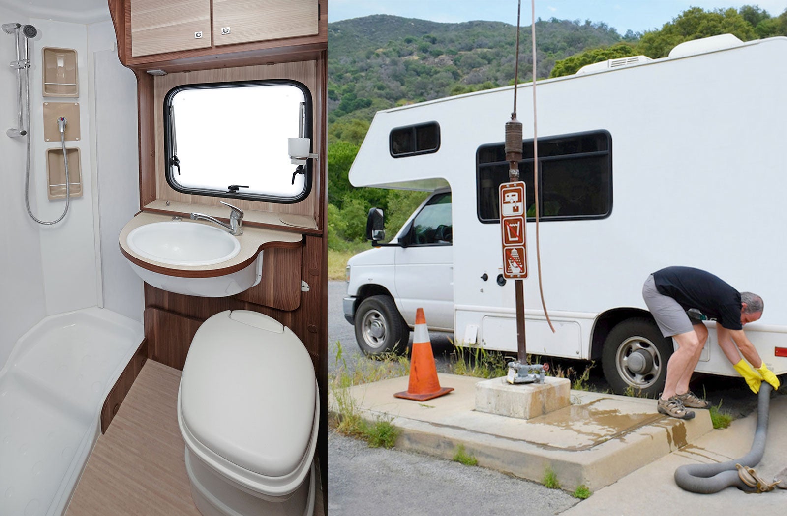 Portable RV/camper toilet and holding tank setup in Elkhart, Indiana