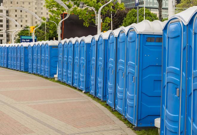 Seasonal porta potty units set up at a Elkhart, Indiana venue