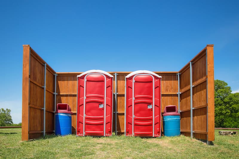 Short-term porta potty units staged for delivery in Elkhart, Indiana